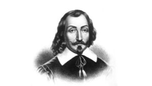 black and white sketch of a 17th century man